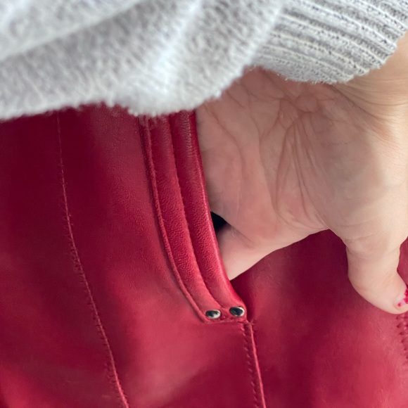 Jones New York Red Genuine Leather Moto Jacket - Picture 7 of 12